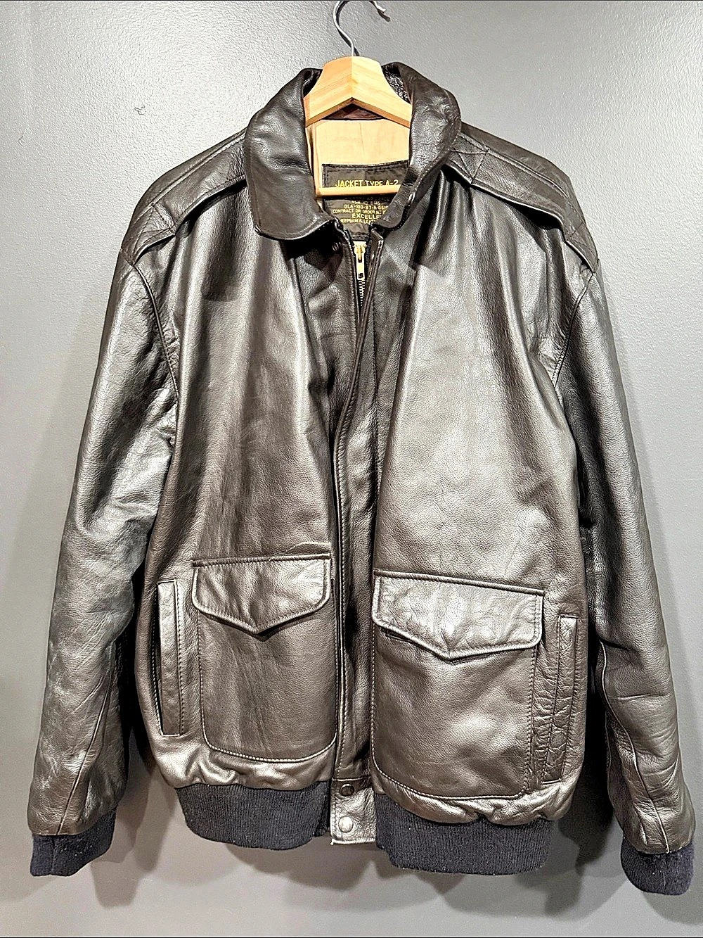 Excelled US Army Air Force Type A-2 Flight Leather Jacket Black